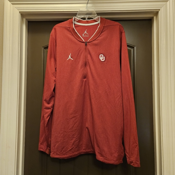 Oklahoma Sooners Pullover Adult Red Nike Jordan Quarter Zip Warmup - Size XL - Picture 1 of 6